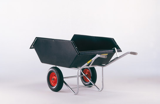 Push-barrow with a tilting plastic container